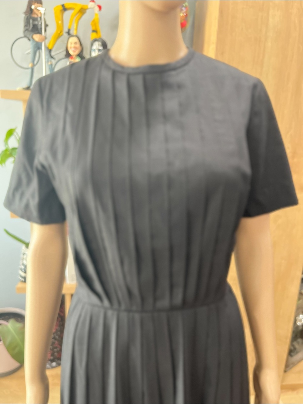 Vintage 50s 60s Herman Marcus Dallas Black Pleated Fit & Flare Dress - Picture 7 of 8